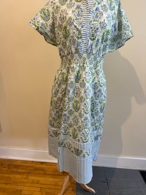 Dakota Floral Smocked Striped Midi Dress