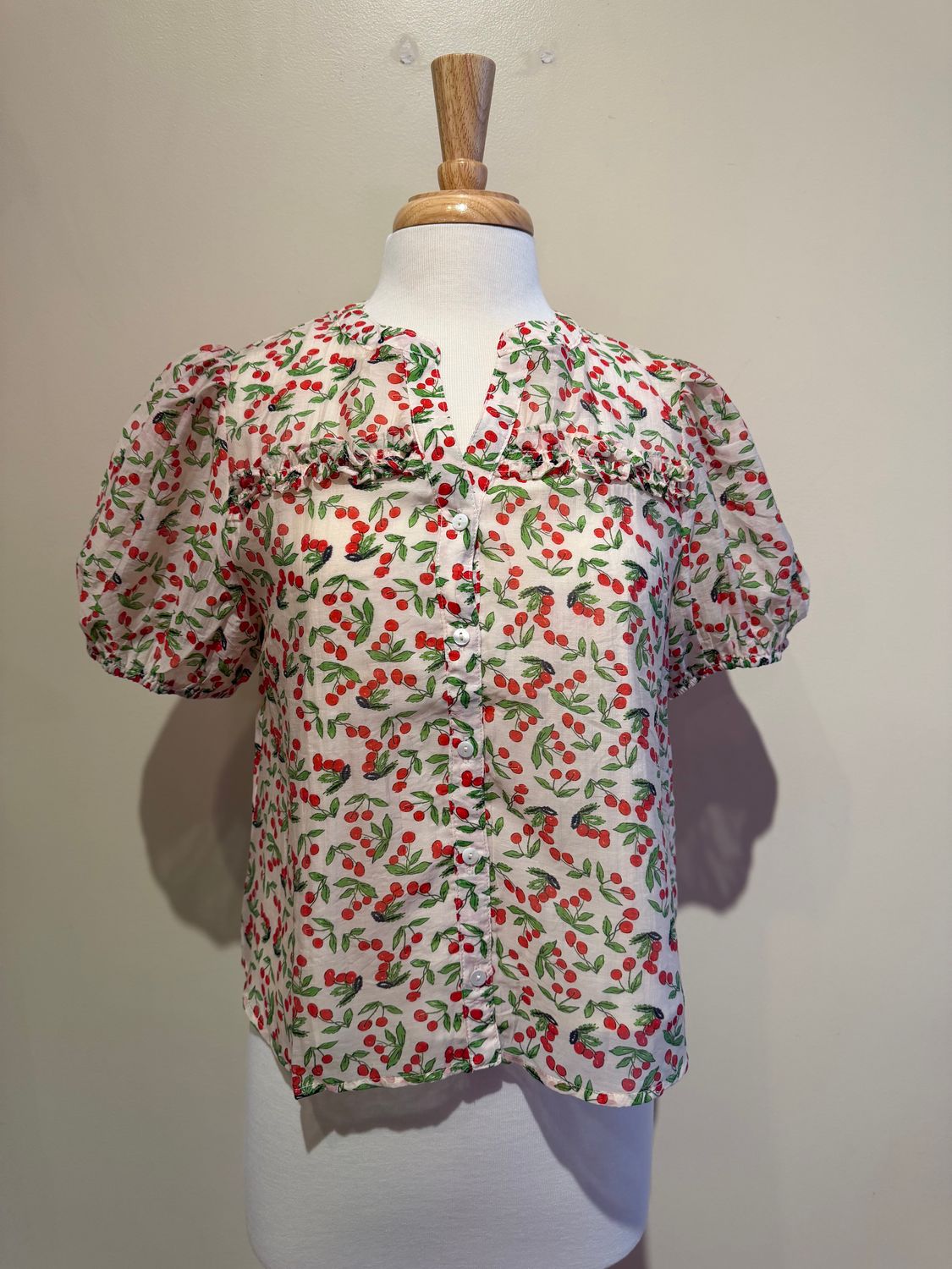 Jenny Cherry Puff Sleeve Button Top