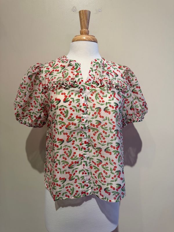 Jenny Cherry Puff Sleeve Button Top