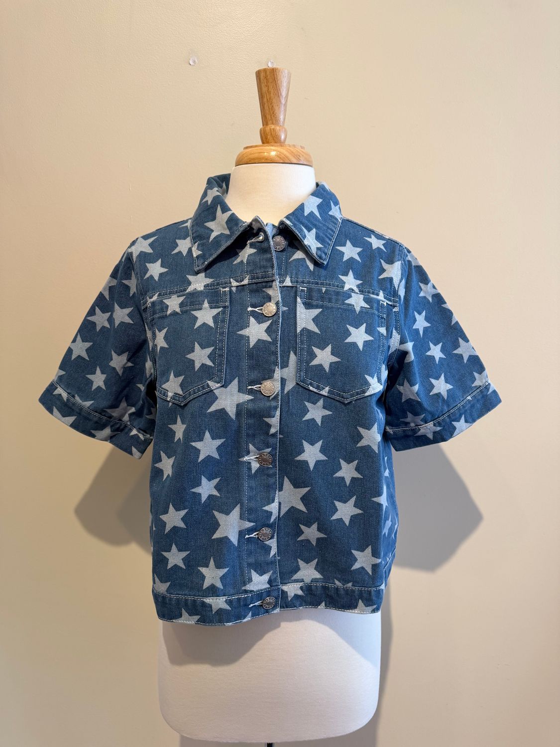 Sally Denim Star Button Top