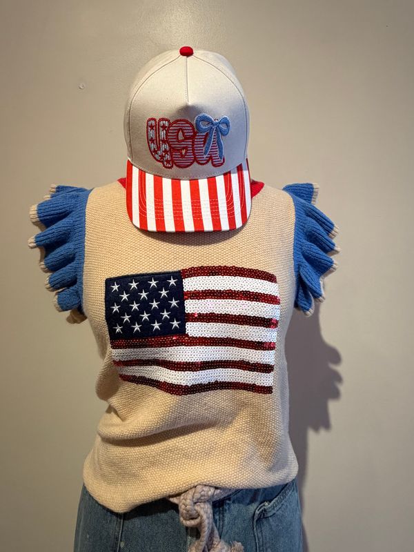 Ann Sequin Flag Knit Top