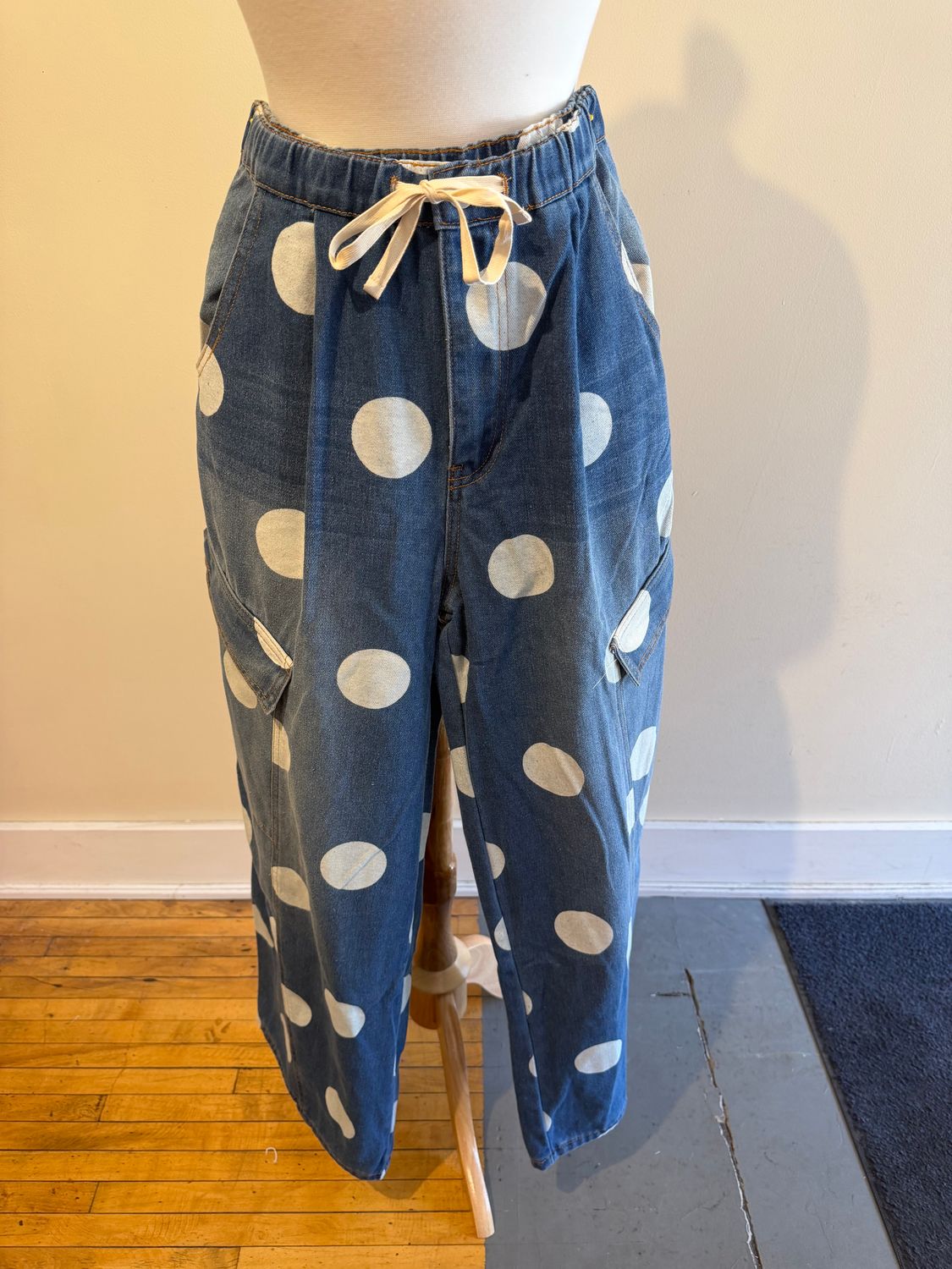 Polly Polka Dot Denim Barrel Pants