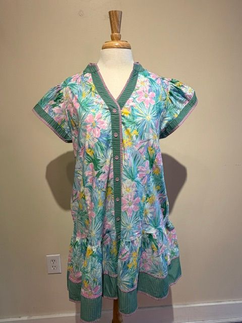 Kendra Tropical Contrast Button Dress