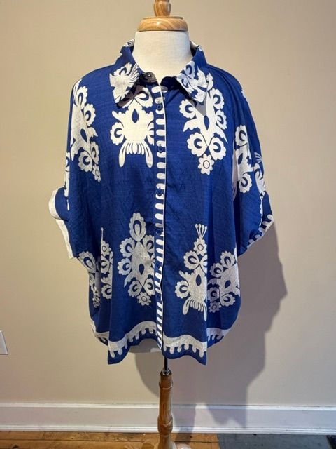 Della Blue Abstract Button Shirt
