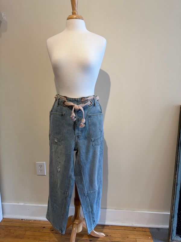 Denise Denim Drip Paint Barrel Pants