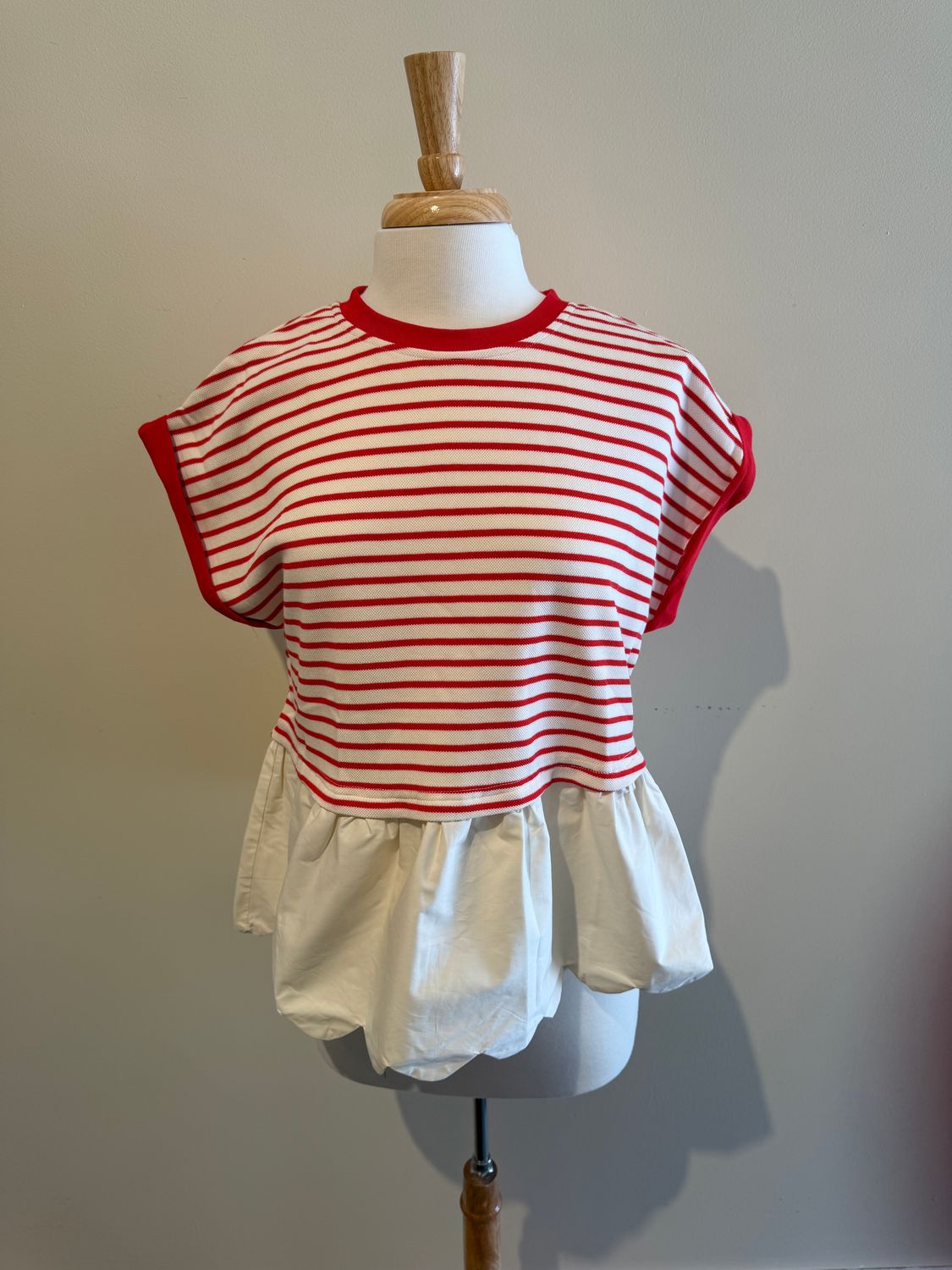 Briar Red Stripe Scallop Hem Top