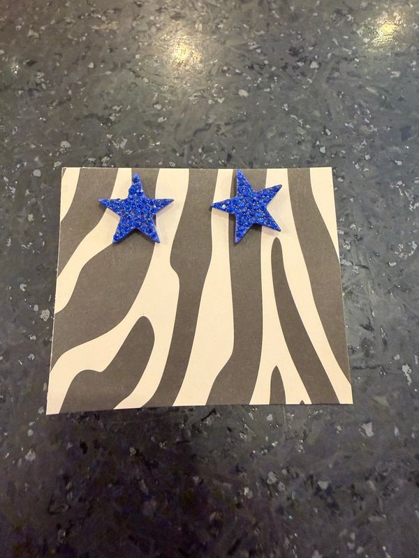 Blue Rhinestone Star Earrings