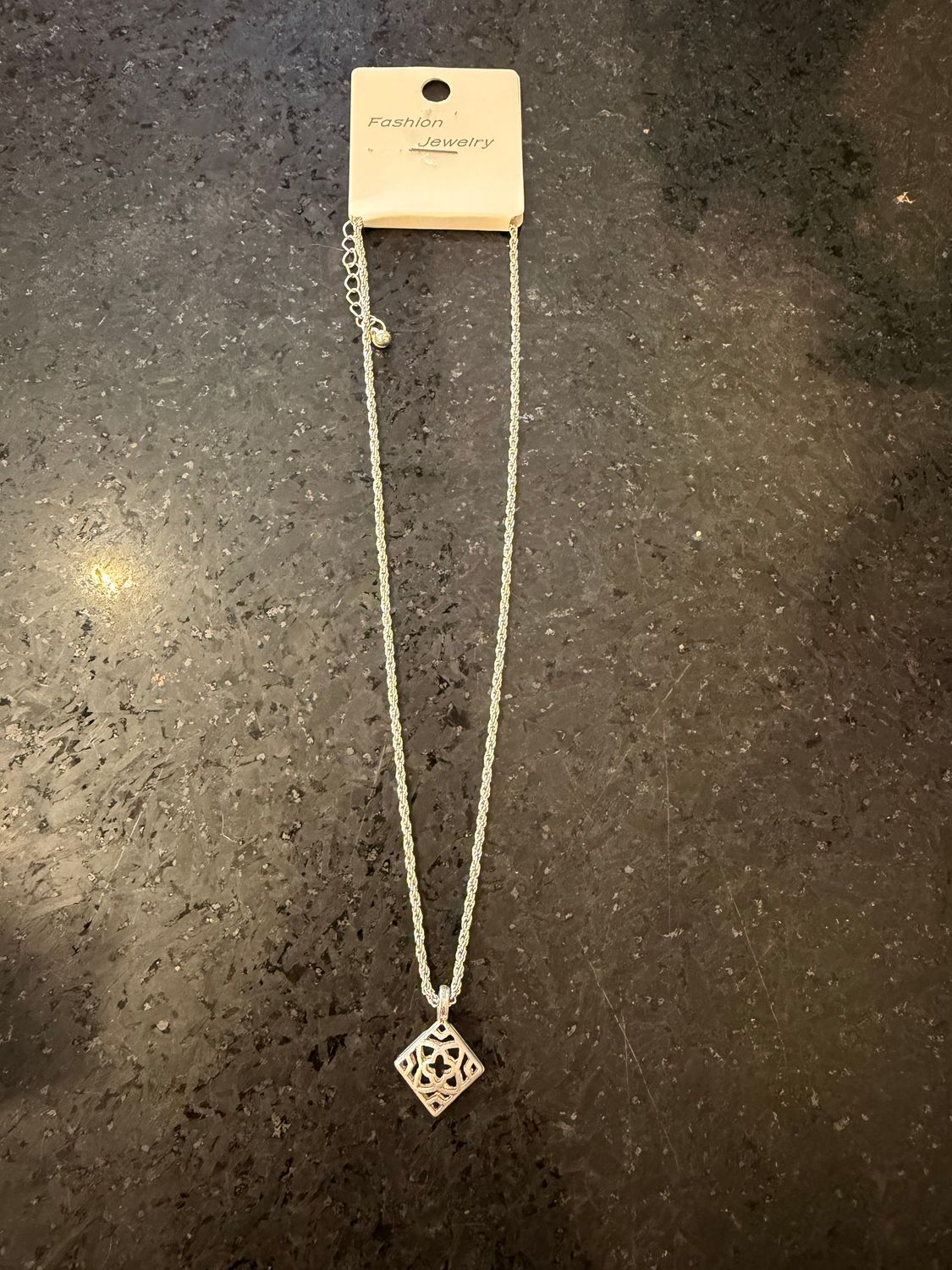 Silver Square Pendant Necklace