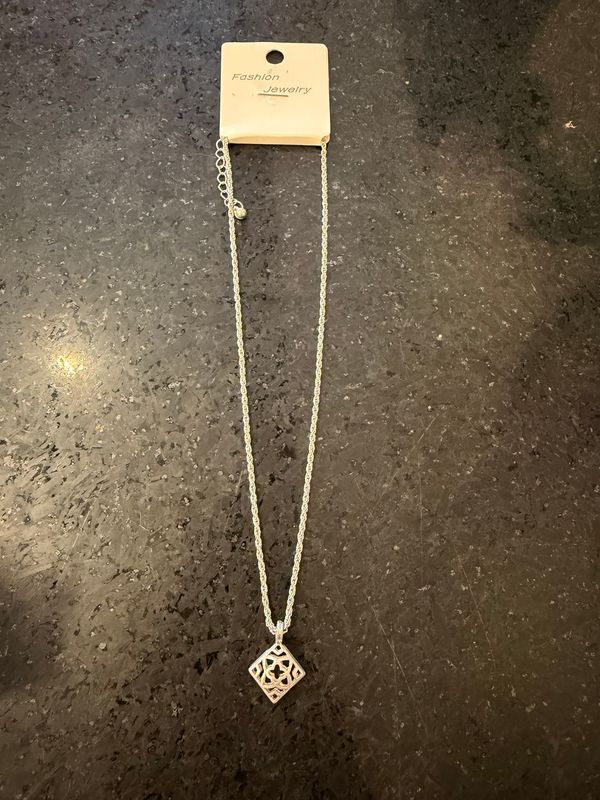 Silver Square Pendant Necklace