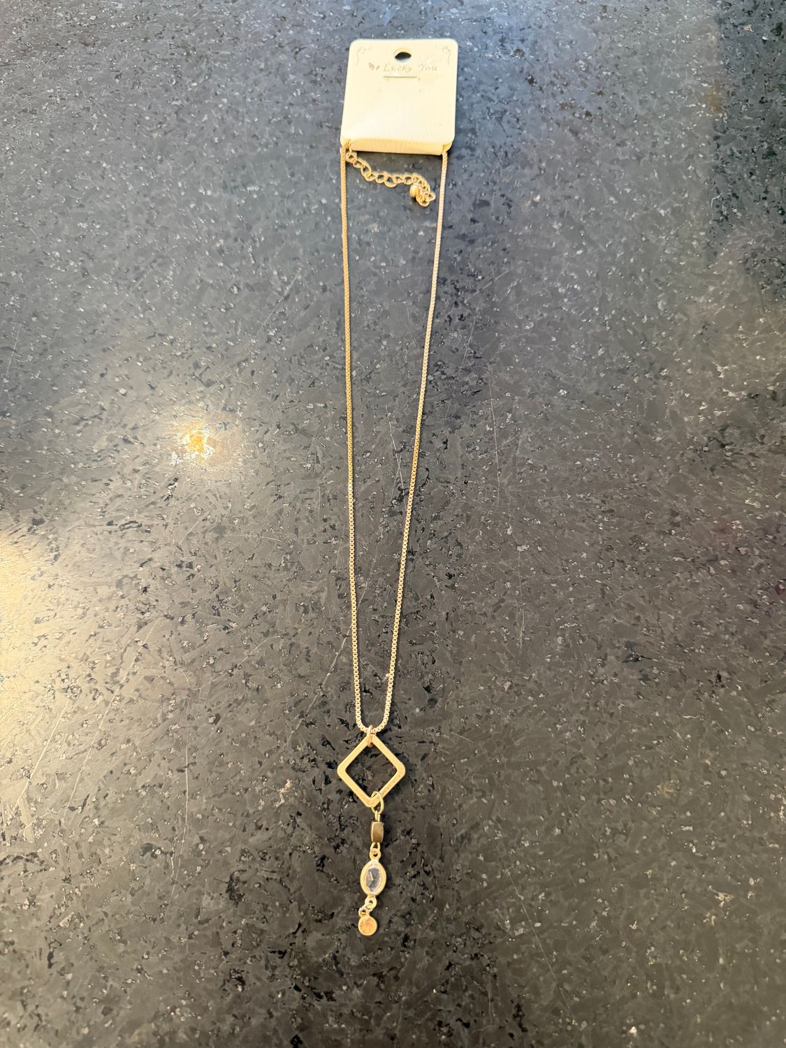 Gold Square w/ Gems Necklace