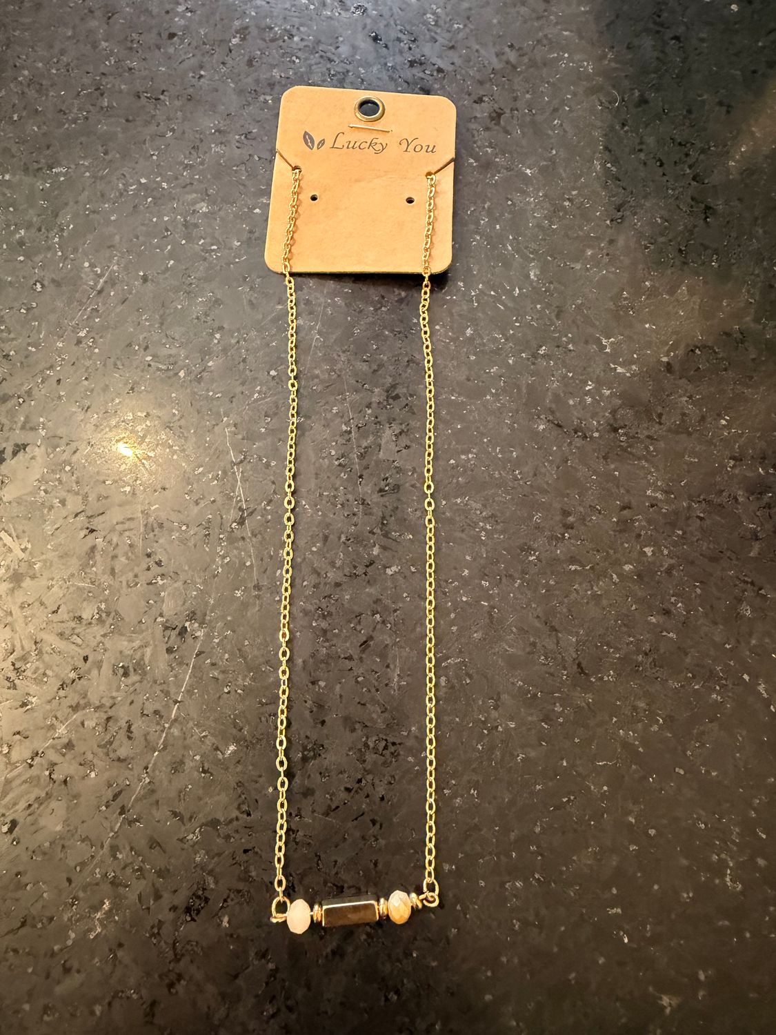 Gold Bar White Beads Necklace