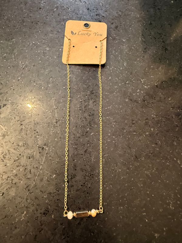 Gold Bar White Beads Necklace