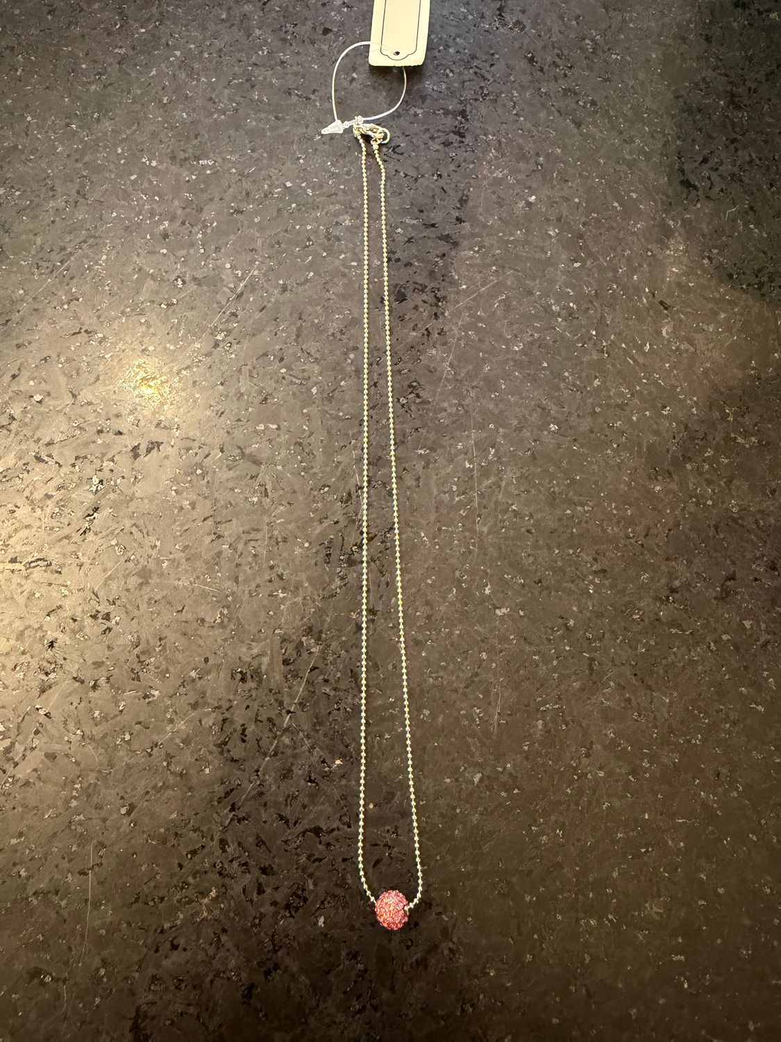 Silver Necklace w/ Pink Rhinestone Ball