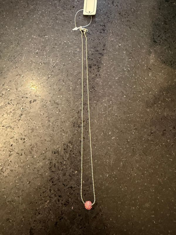 Silver Necklace w/ Pink Rhinestone Ball