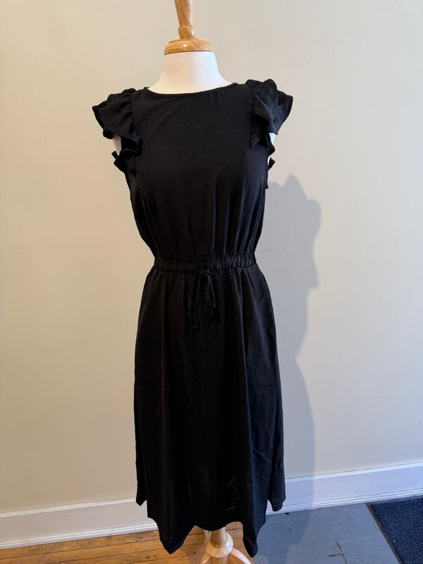 Jordon Black Drawstring Midi Dress