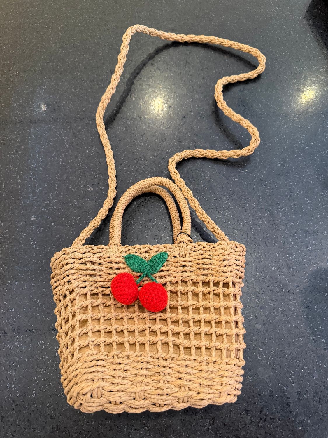 Straw Cherry Crossbody Bag