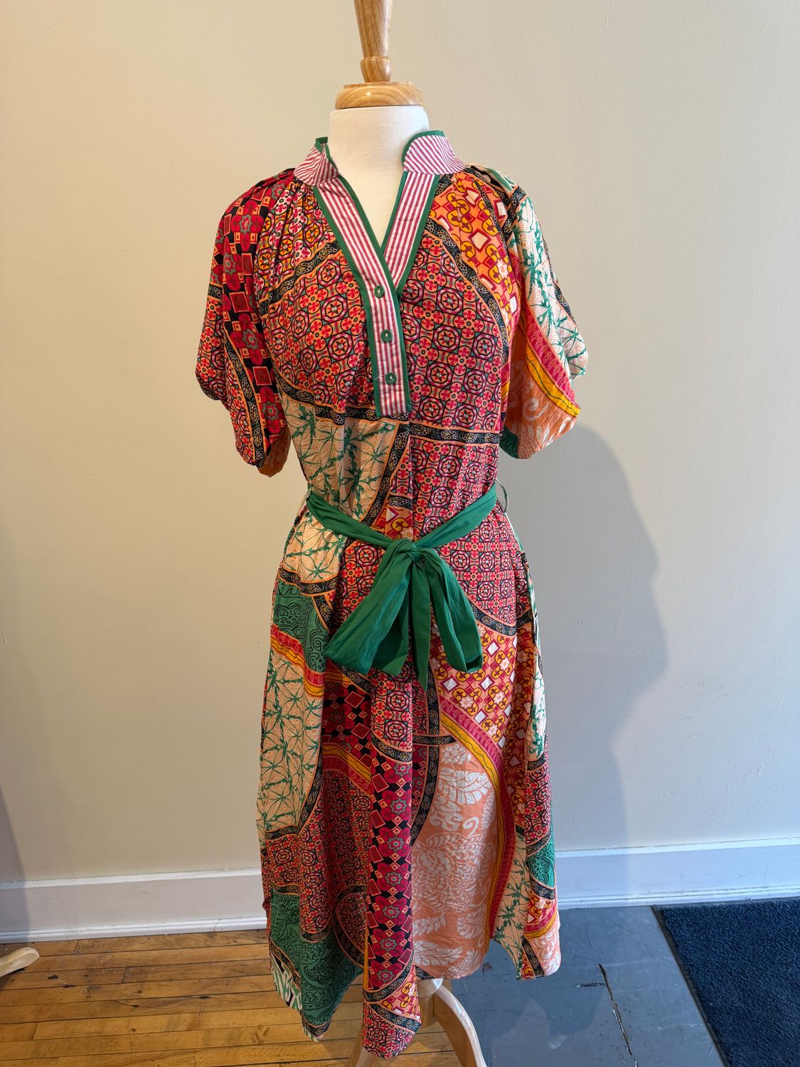 Aniston Patchwork Tie Midi Dress