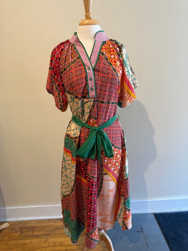 Aniston Patchwork Tie Midi Dress