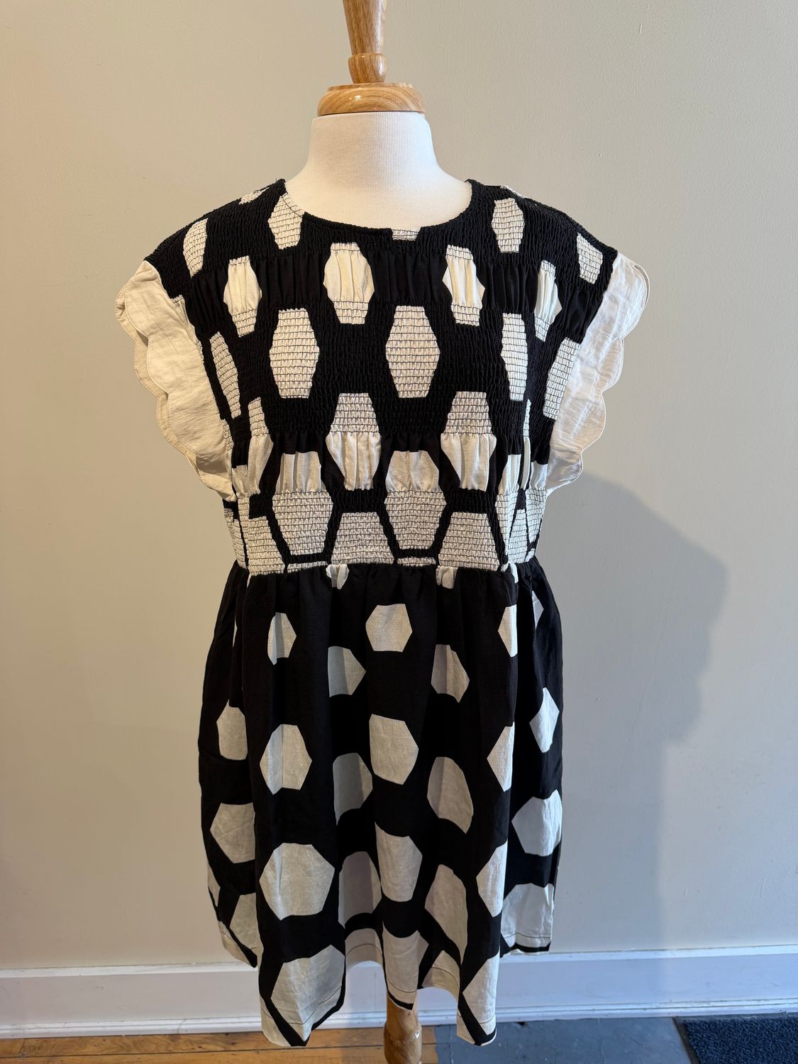 Bria Geo Polka Dot Smocked Dress