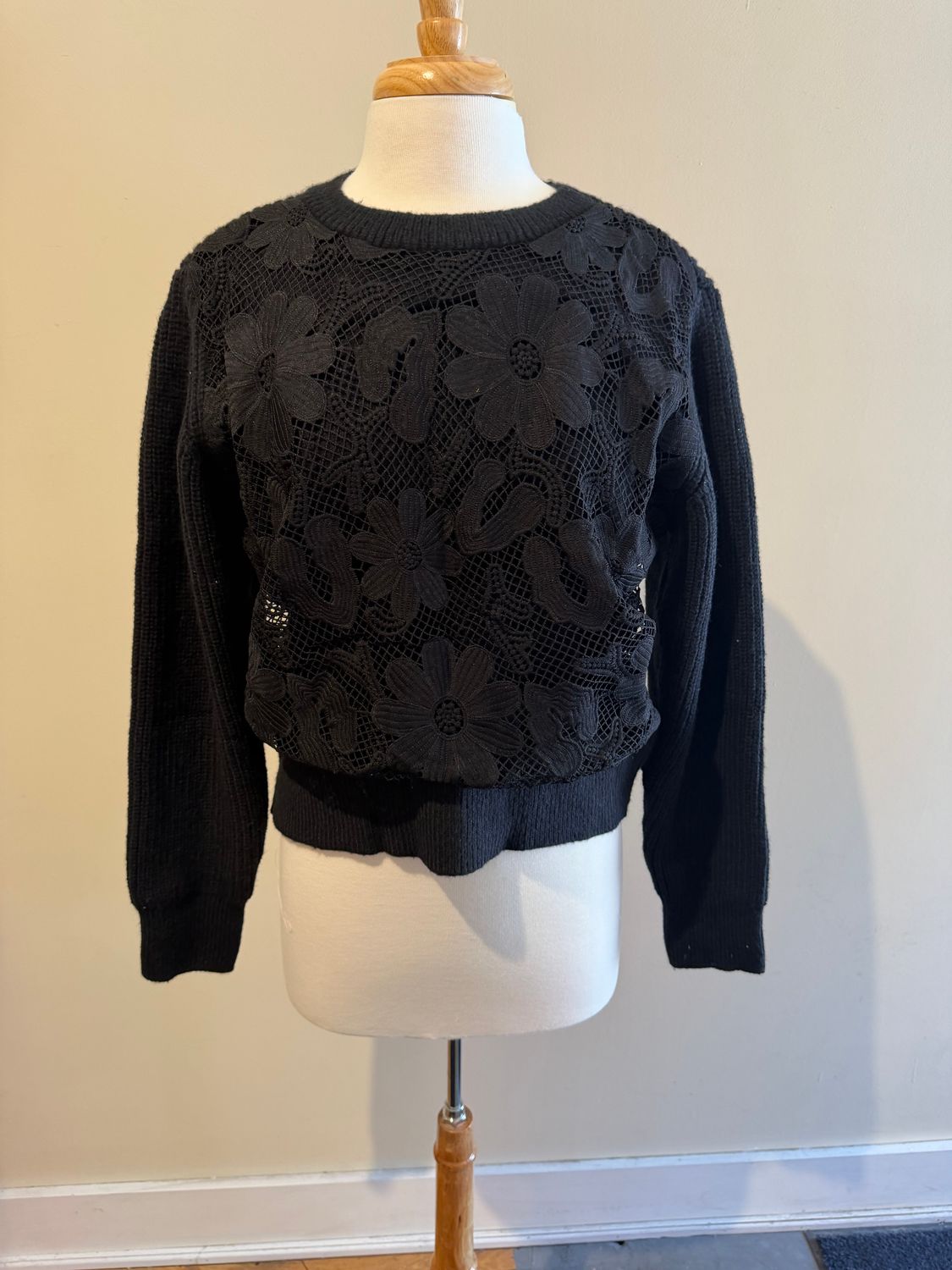 Brighton Black Crochet Rib LS