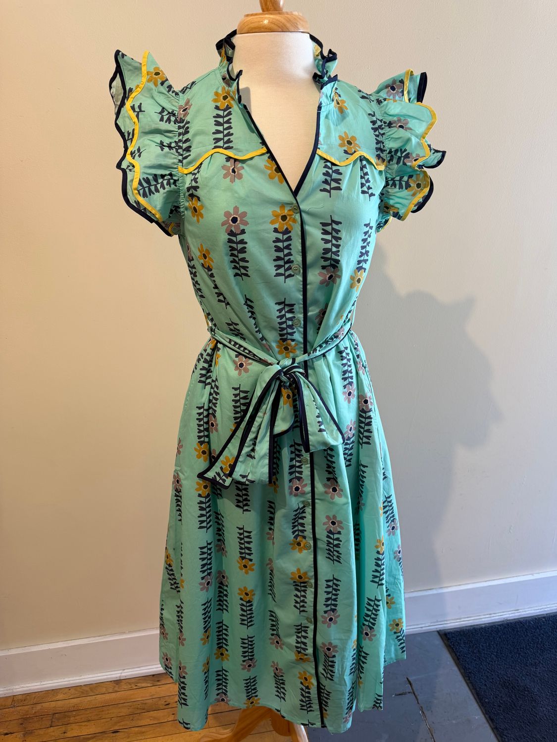 Vallee Floral Button Tie Midi Dress