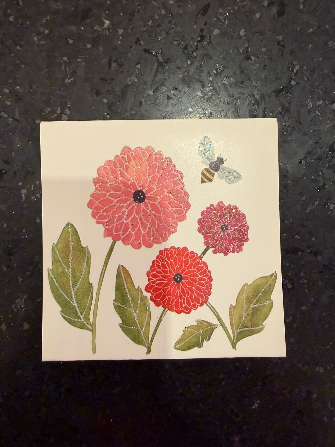 Pop Up Mini Card- Dahlias &amp; Bees