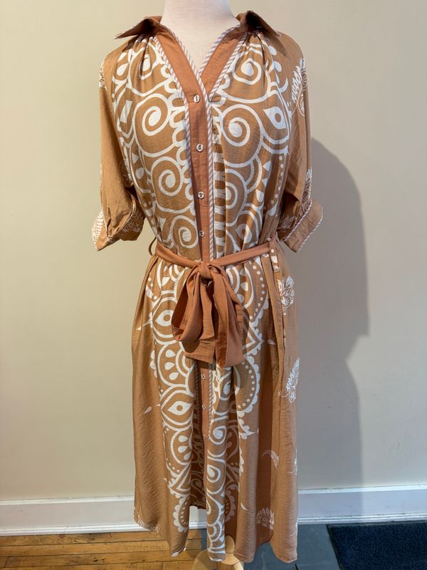 Lilah Paisley Button Tie Midi Dress