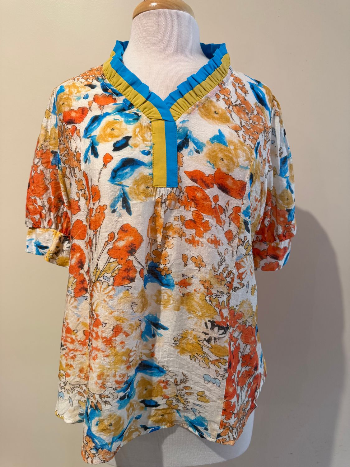 Davina Floral Contrast Pleat Shirt