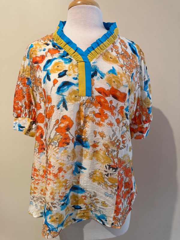 Davina Floral Contrast Pleat Shirt