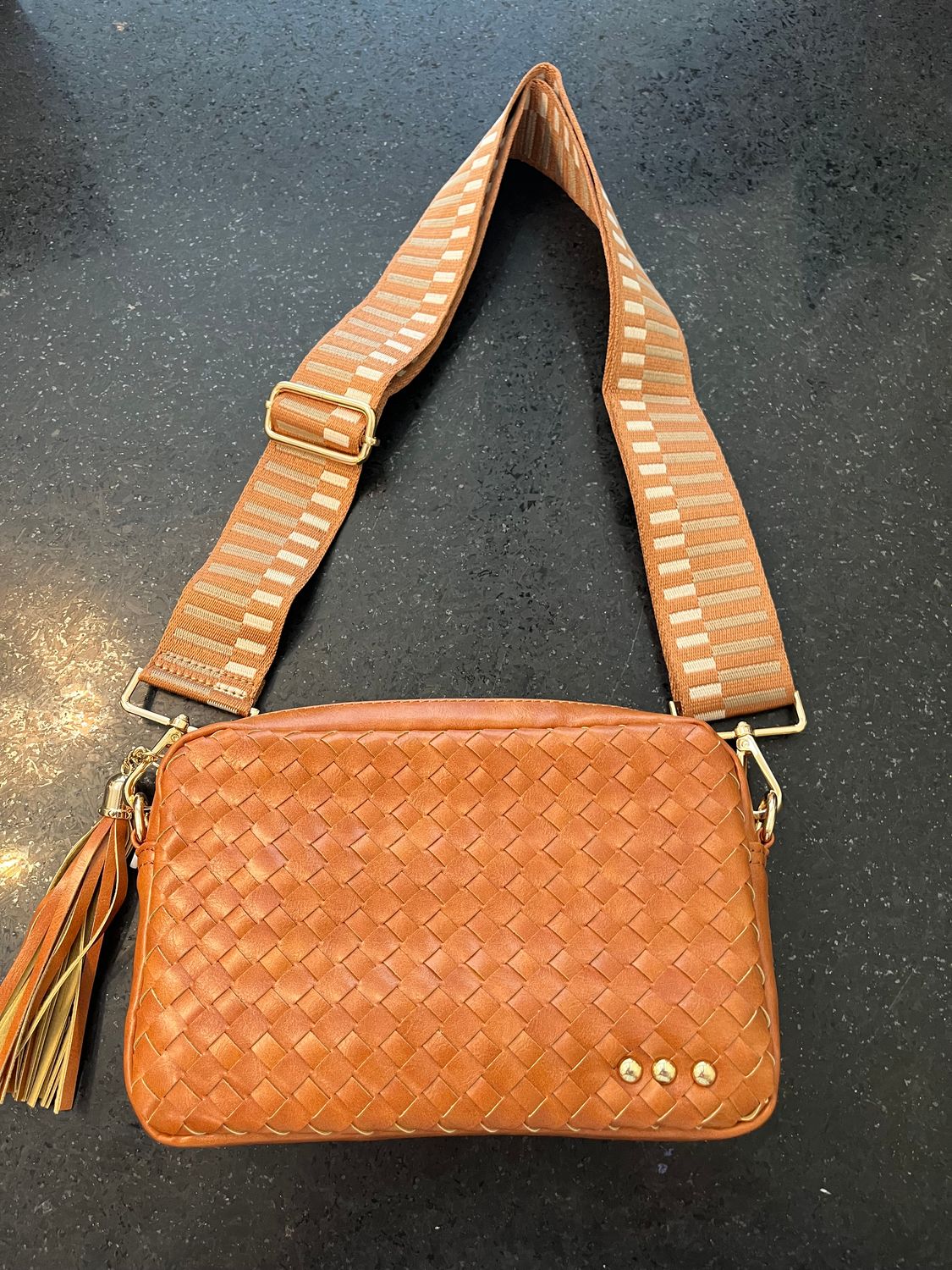 Willow Woven Camera Crossbody Bag, Color: Brown