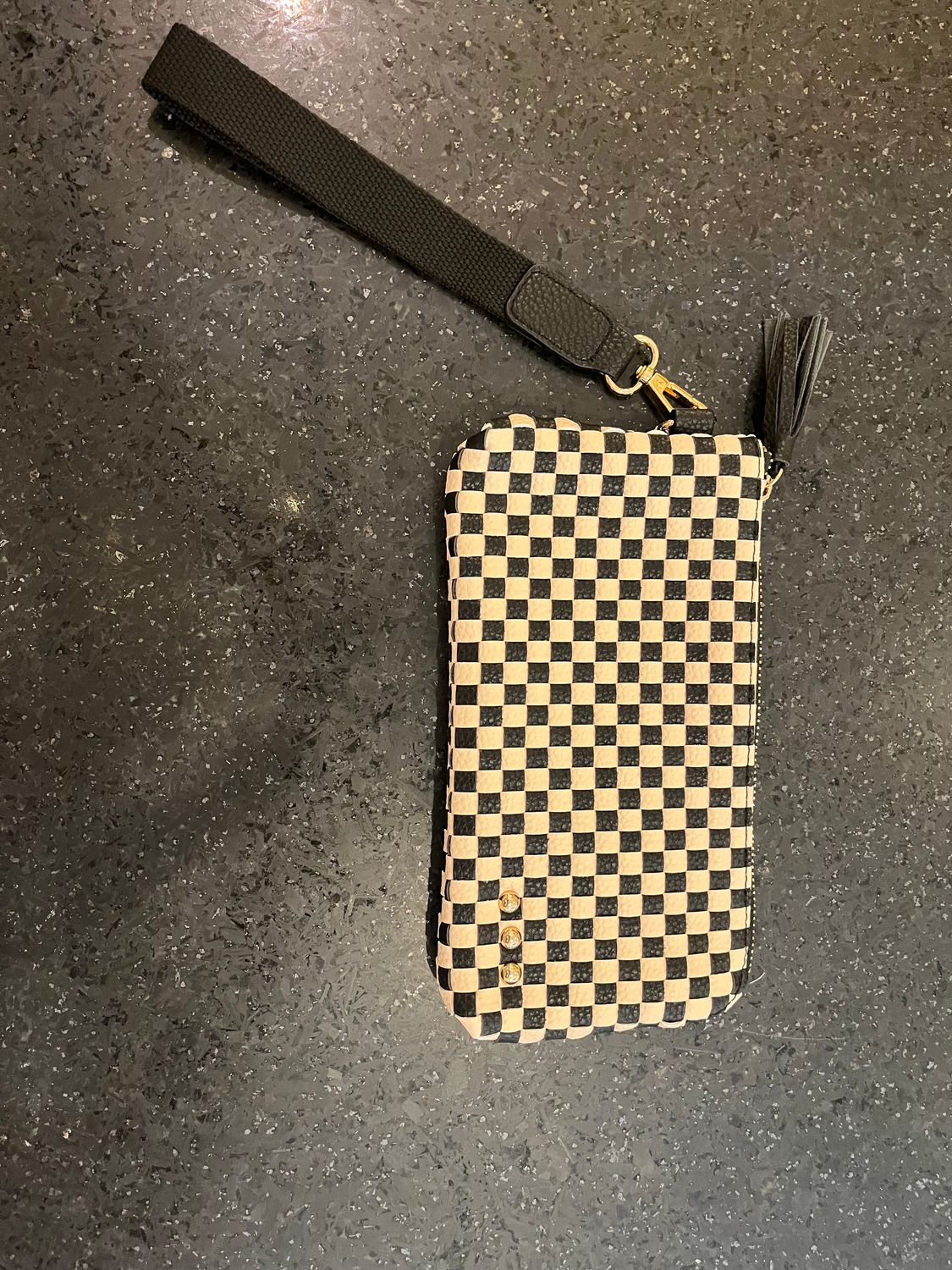 Emma Woven Clutch Wristlet, Color: Black Check