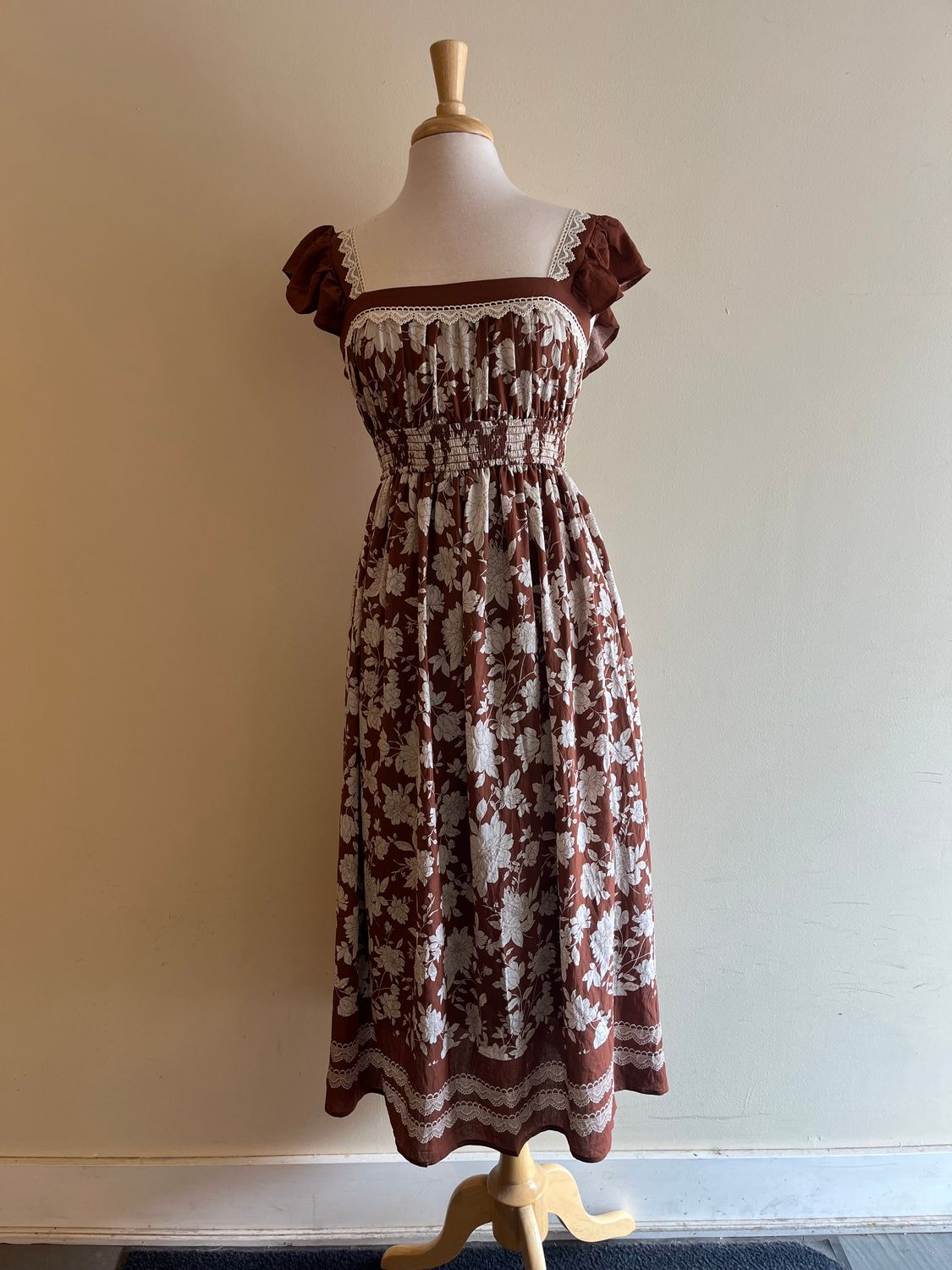 Nash Floral Boarder Smock Midi Dress, Size: Small