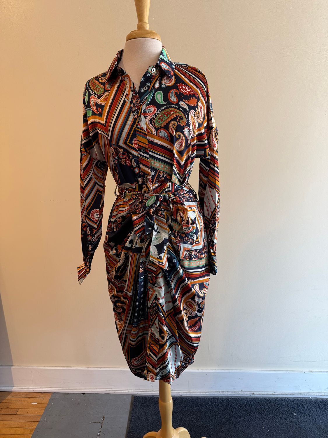 Blaise LS Print Button Tie Dress, Size: Small