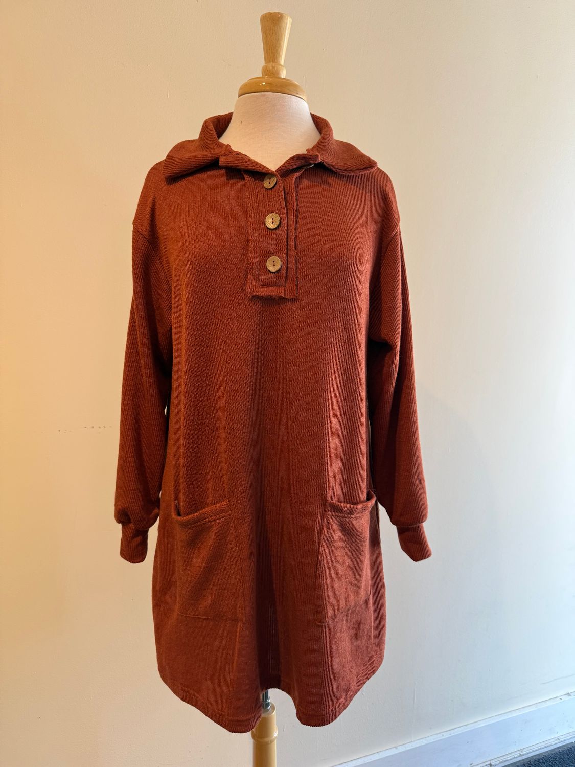 Althea LS Knit Button Pocket Dress, Size: Small