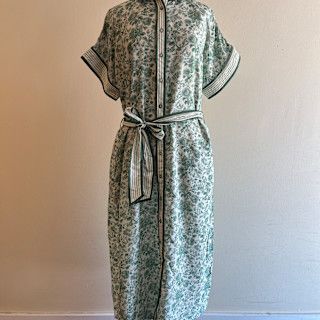 Lucile Print Button Tie Midi Dress