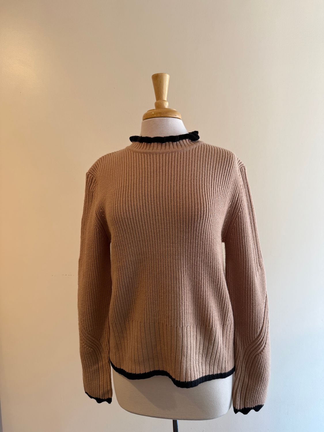 Trisha Taupe Contrast Hem Sweater, Size: Small