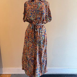 Frannie Paisley Button Tie Midi Dress