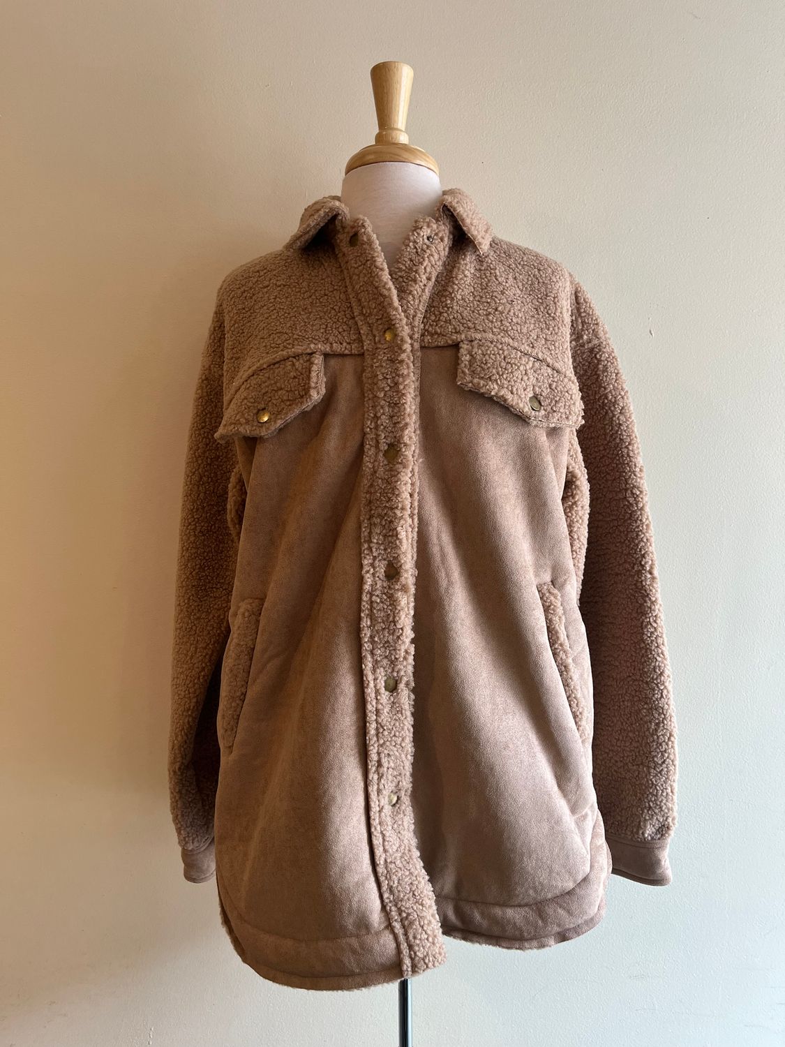 Gabby Faux Suede Sherpa Button Jacket, Size: Small