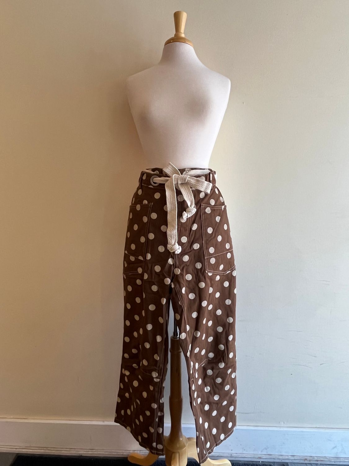 Megan Mocha Polka Dot Tie Barrel Pants