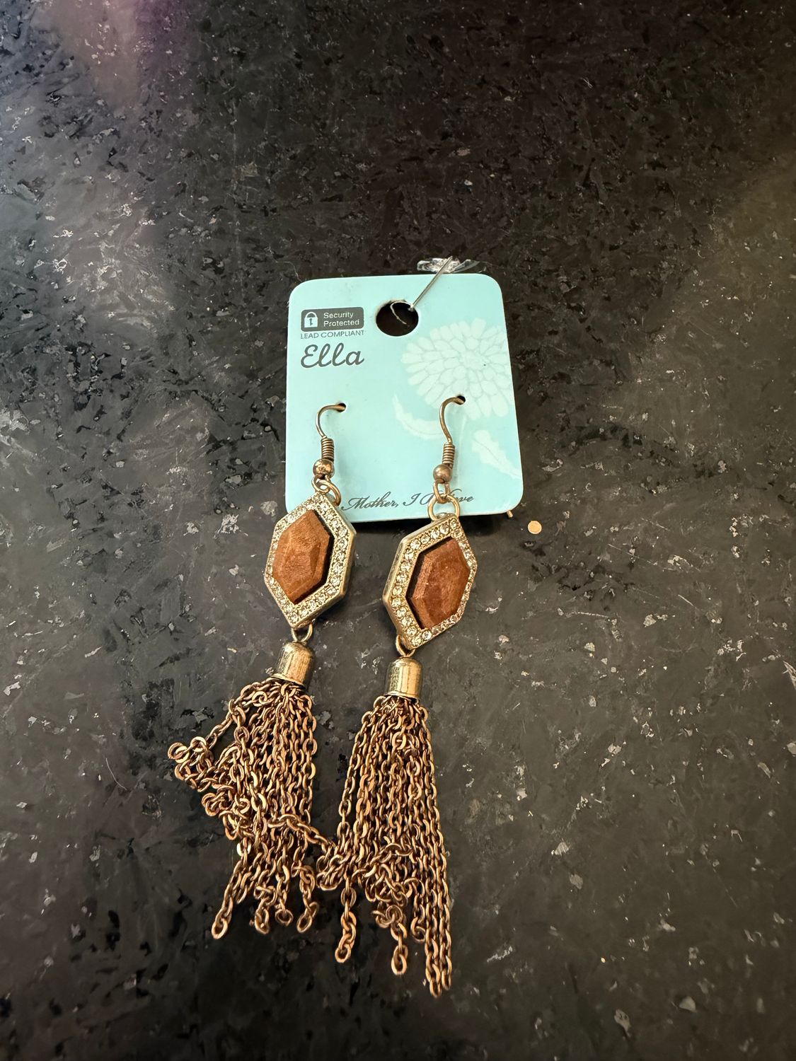 Gold Chain Earrings Brown Gem