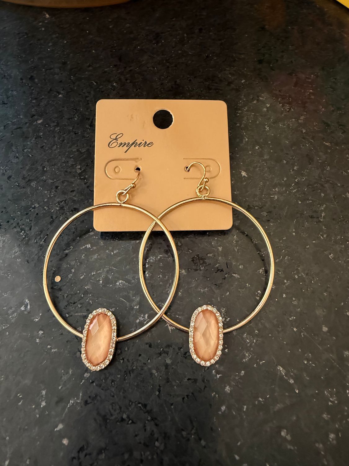 Gold Hoops Peach Stone Earrings