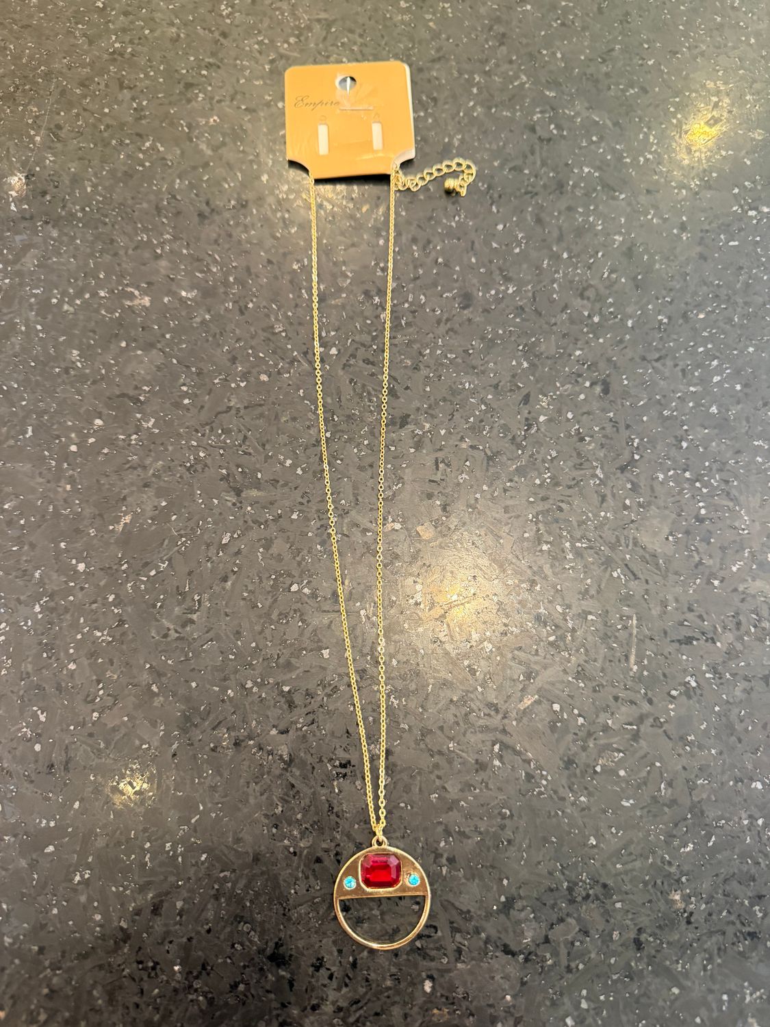 Gold Necklace Red Turq Stone Circle Necklace