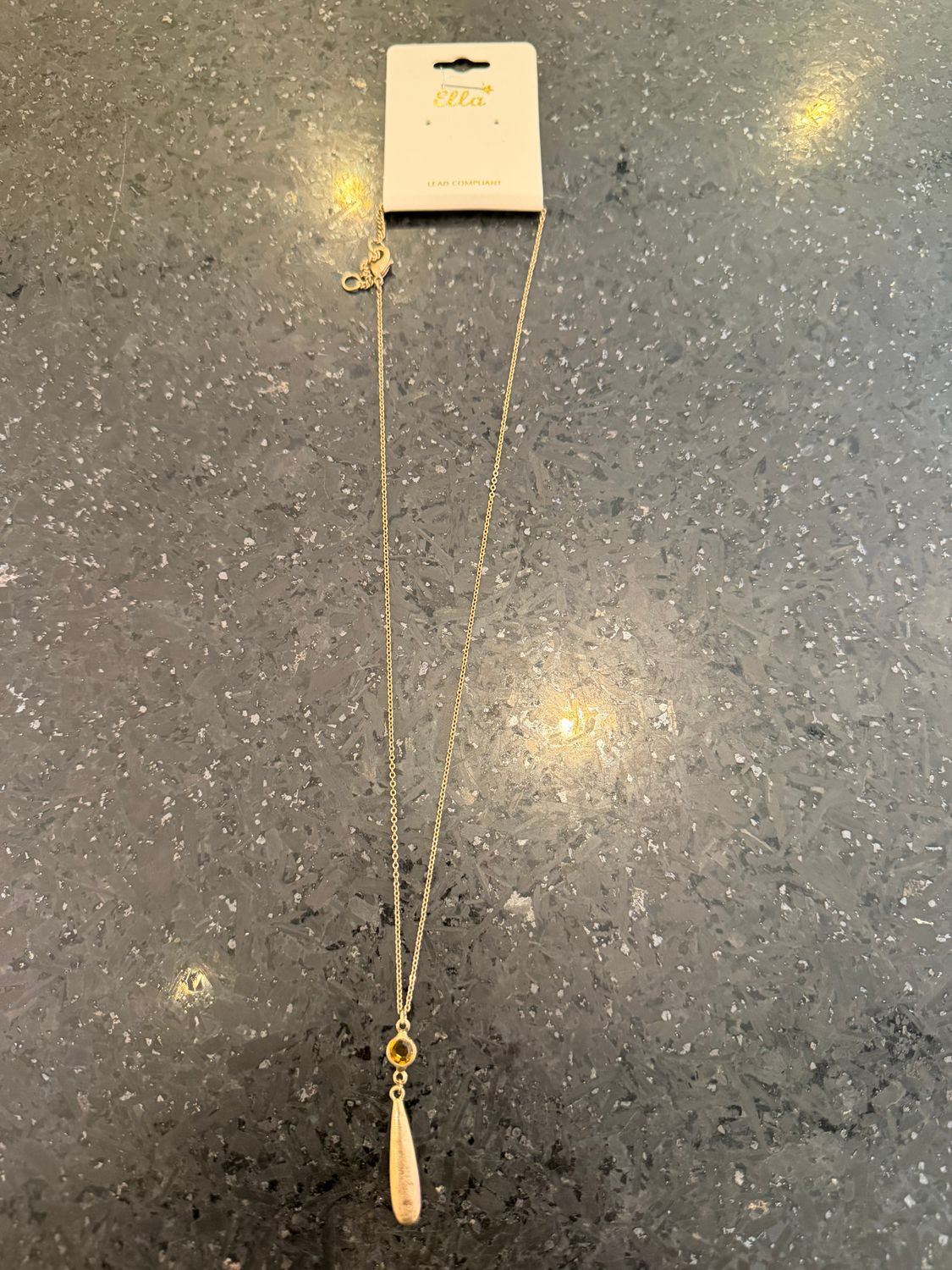 Gold Necklace Brown Stone Pendant