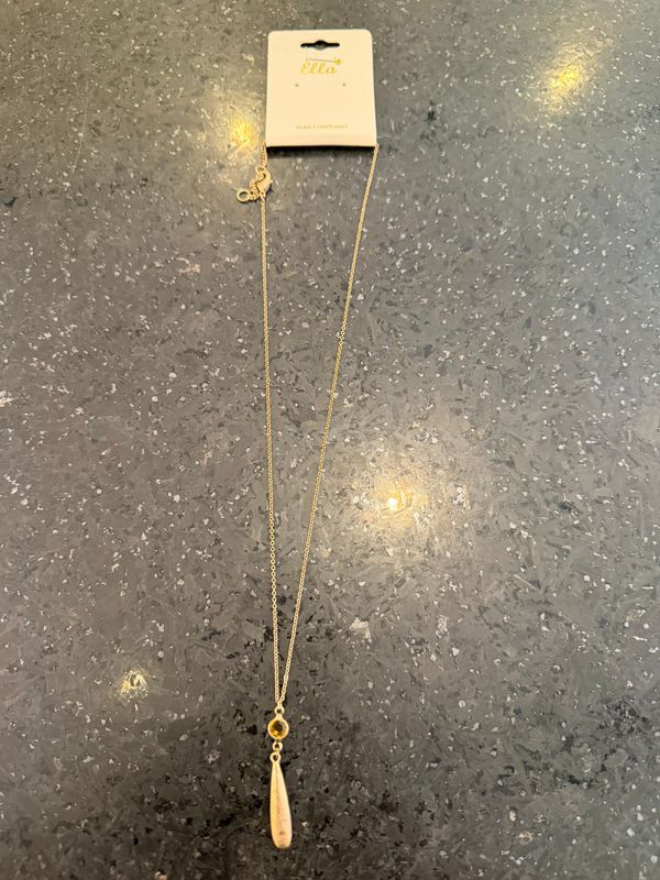 Gold Necklace Brown Stone Pendant