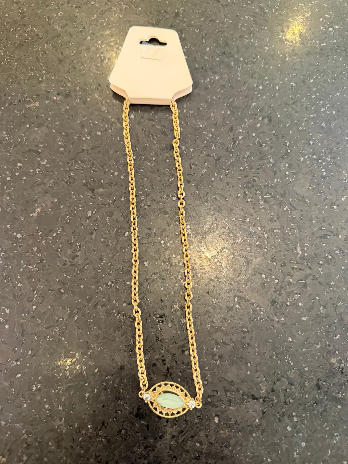 Gold Necklace Mint Stone Pendant