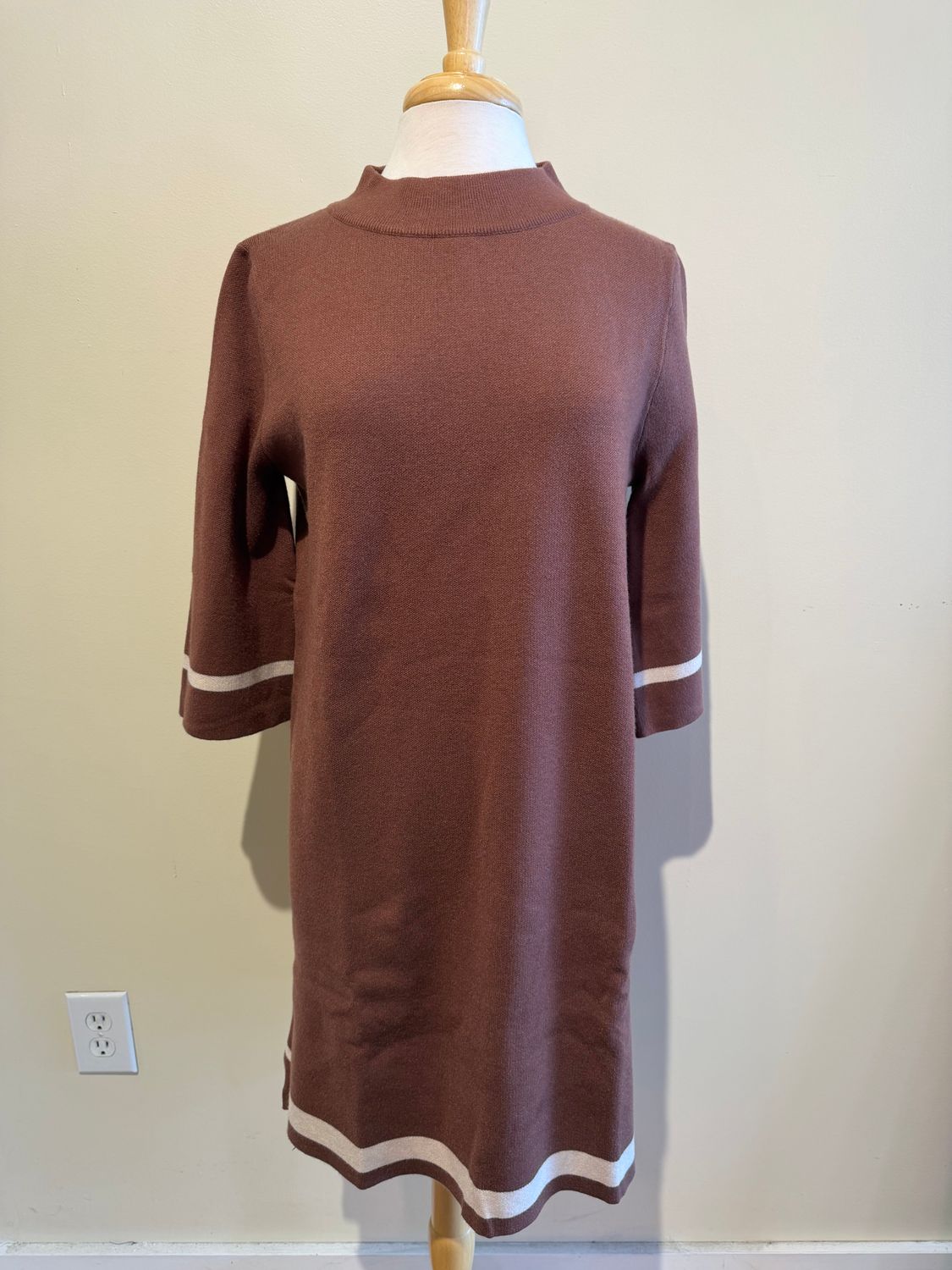 Edie Brown Mock Neck Contrast Sweater Dress