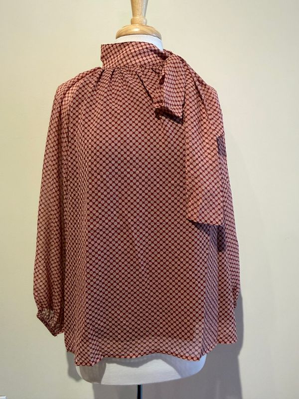 Claudia Polka Dot Tie Neck LS