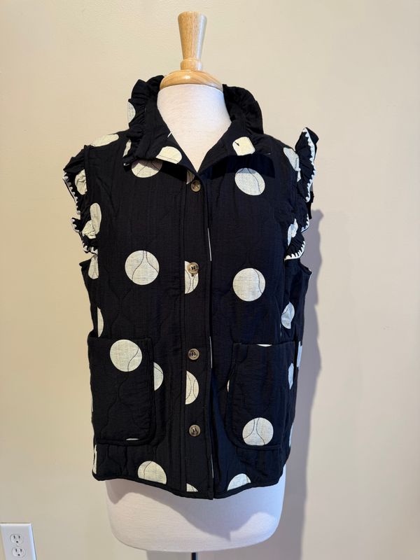 Jamie Polka Dot Quilted Ruffle Vest
