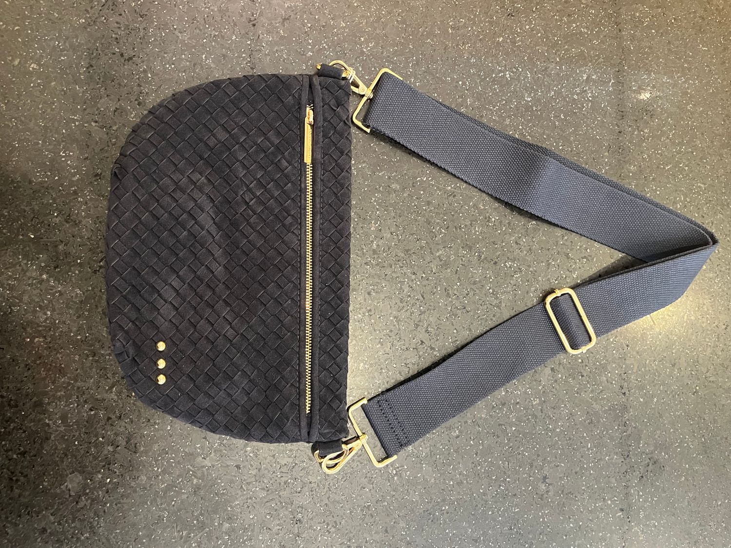 Suede Westlyn Woven Bum Bag, Color: Navy