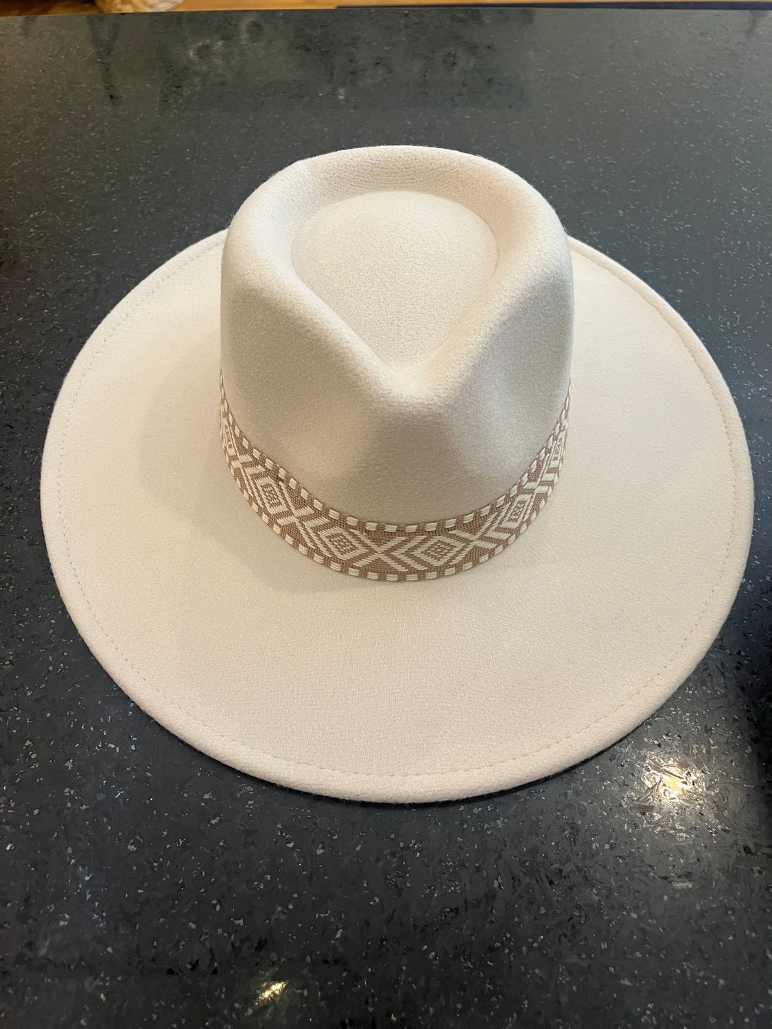 Aztec Geo Band Wide Brim Fedora, Color: Ivory